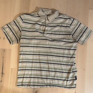 Patagonia Men's Polo Shirt - Gray w/ Blue, Green, & White Stripes